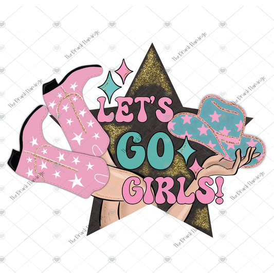 70- Let’s Go Girls Pink & Teal WHITE backed decal