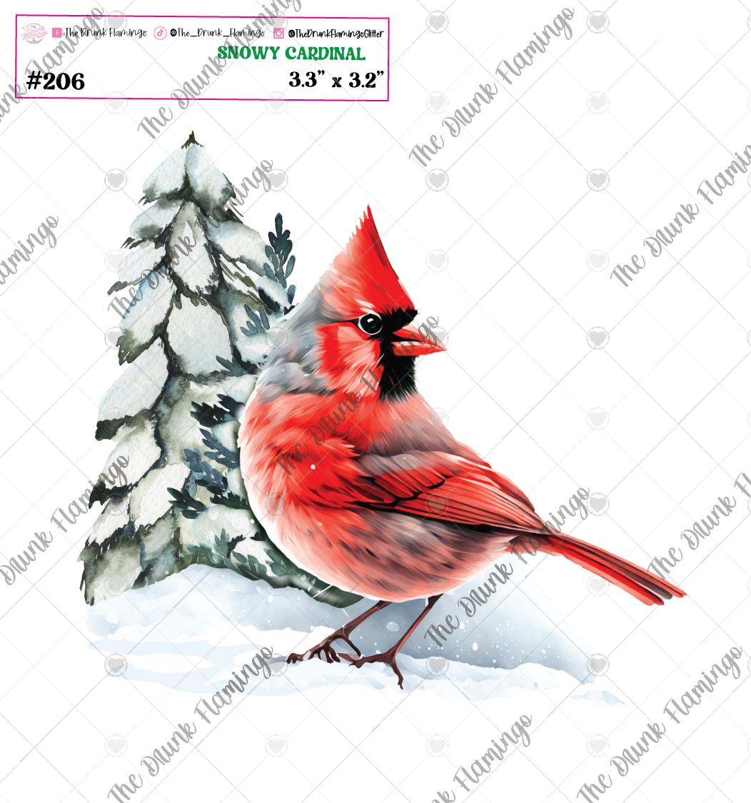 206- Snowy Cardinal White Decal