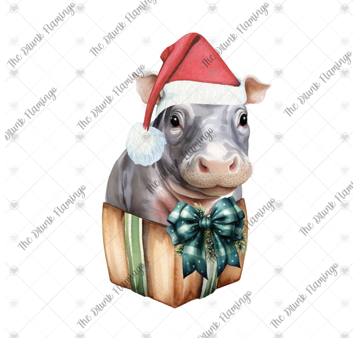 118-  Christmas hippo in box  WHITE decal