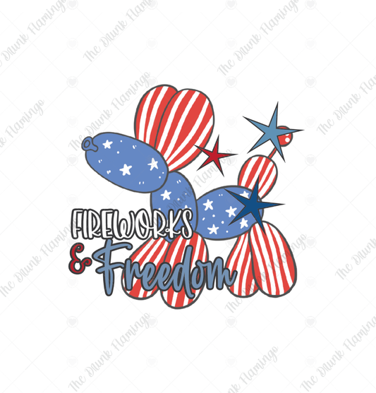 173- Fireworks & Freedom Balloon Dog WHITE decal