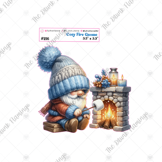 216 -Cozy Fire Gnome  White Decal