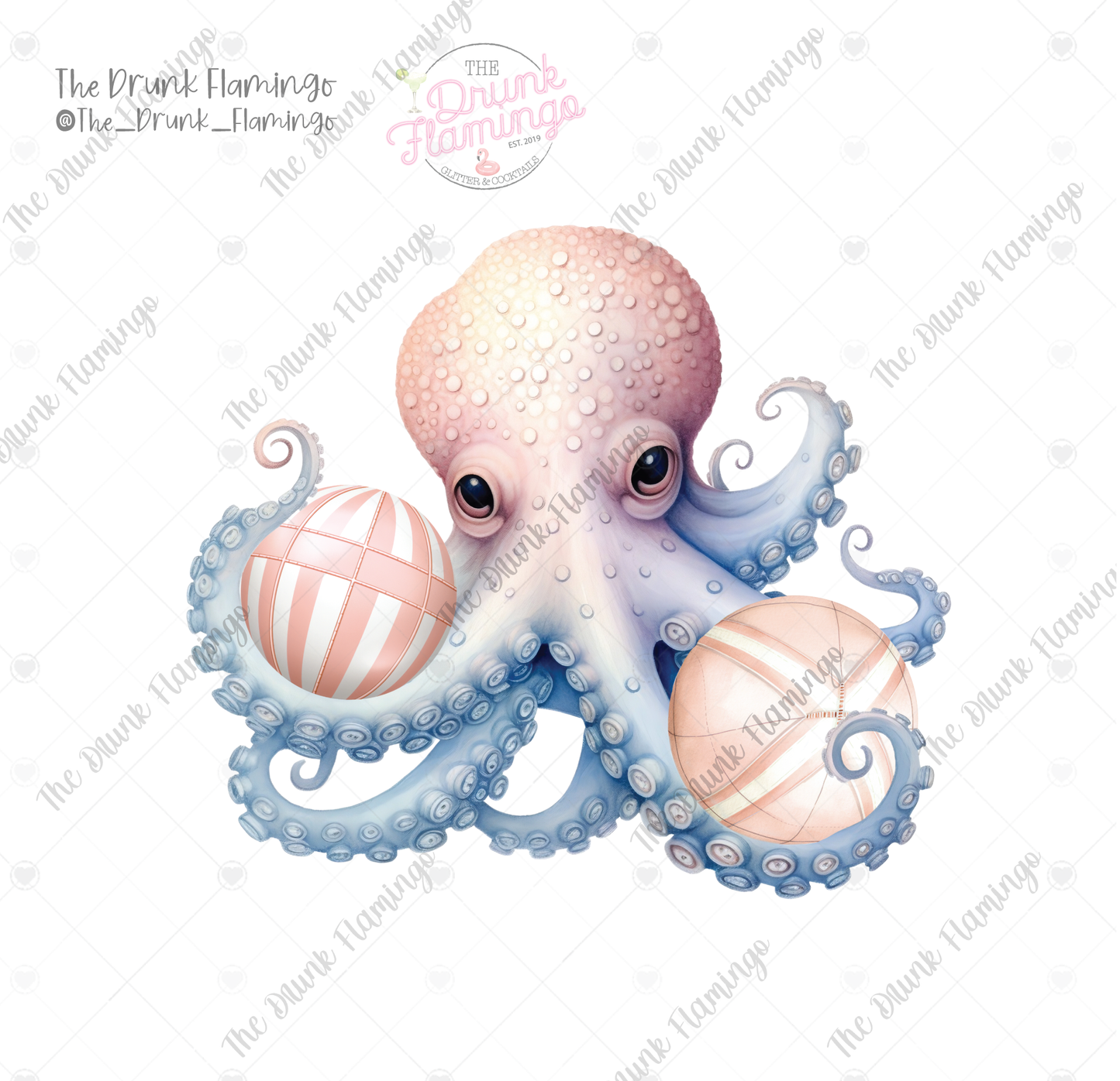 180- Beachy Octopus white backed decal