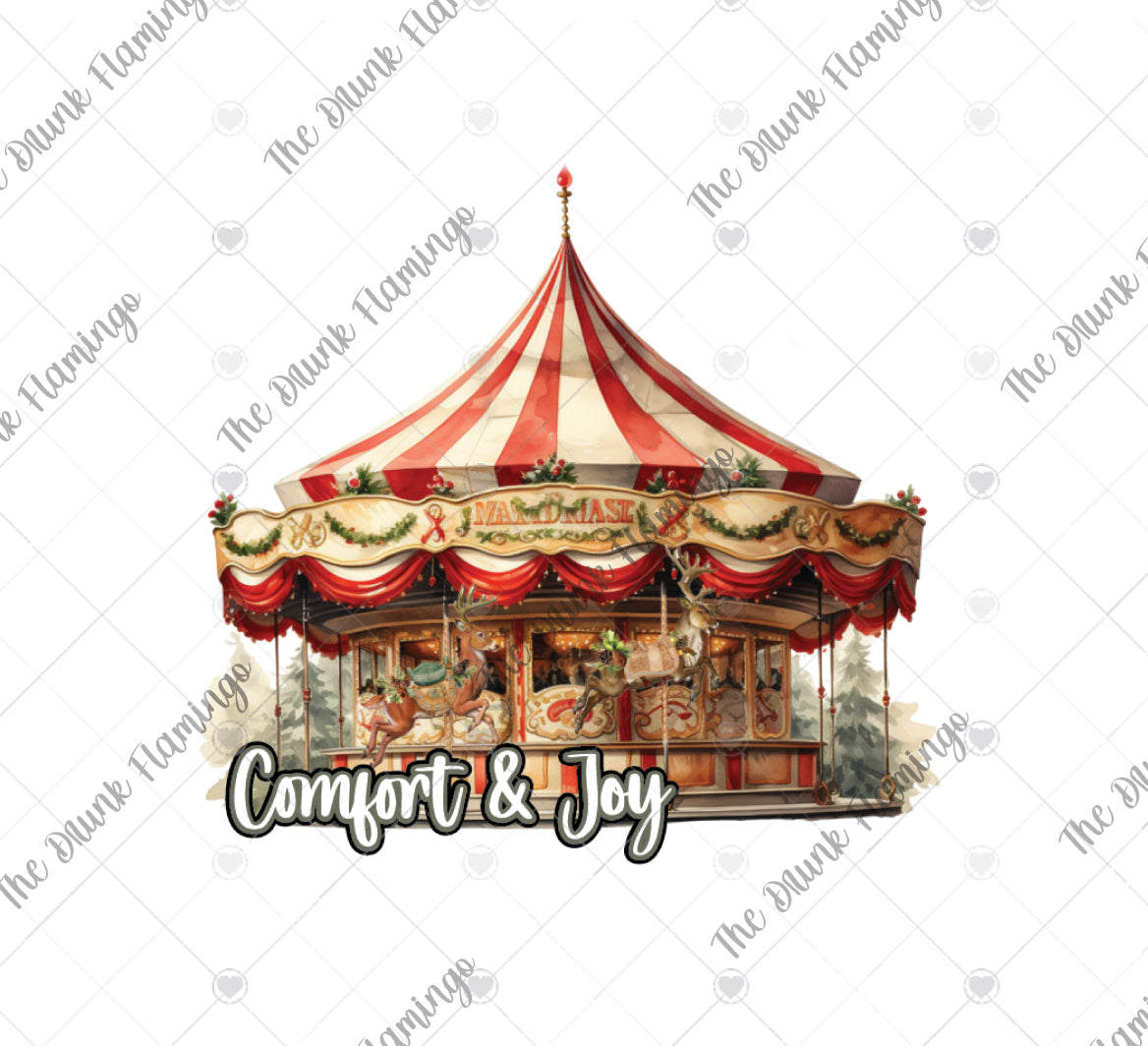 120- Comfort and Joy Christmas Carousel WHITE decal