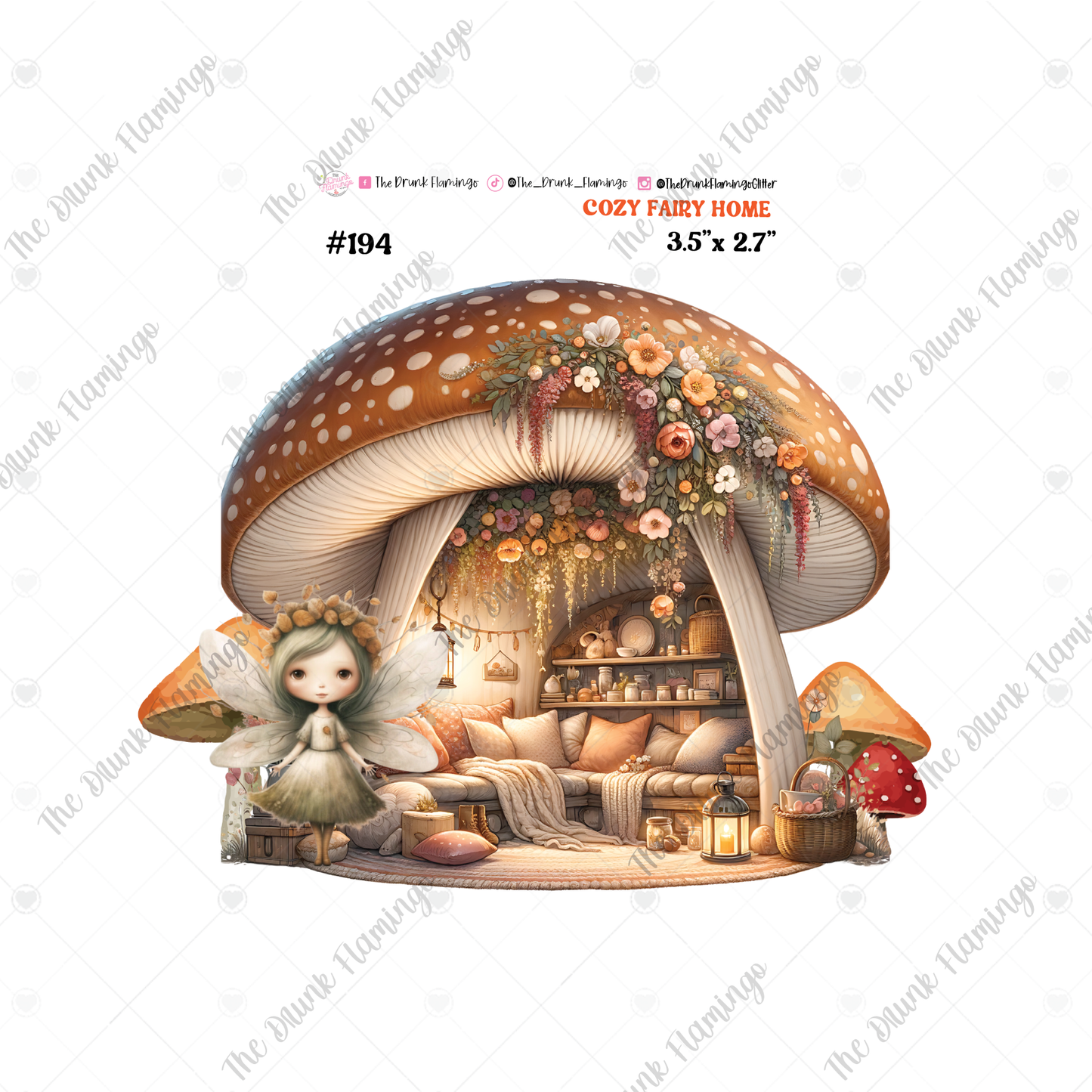 194- Cozy Fairy Home white backed decal