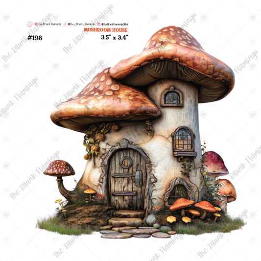 198- Mushroom House white backed decal