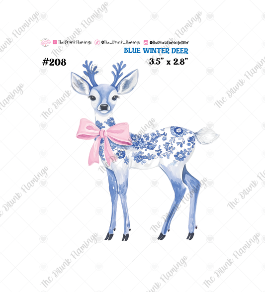 208- Blue Winter Deer White Decal