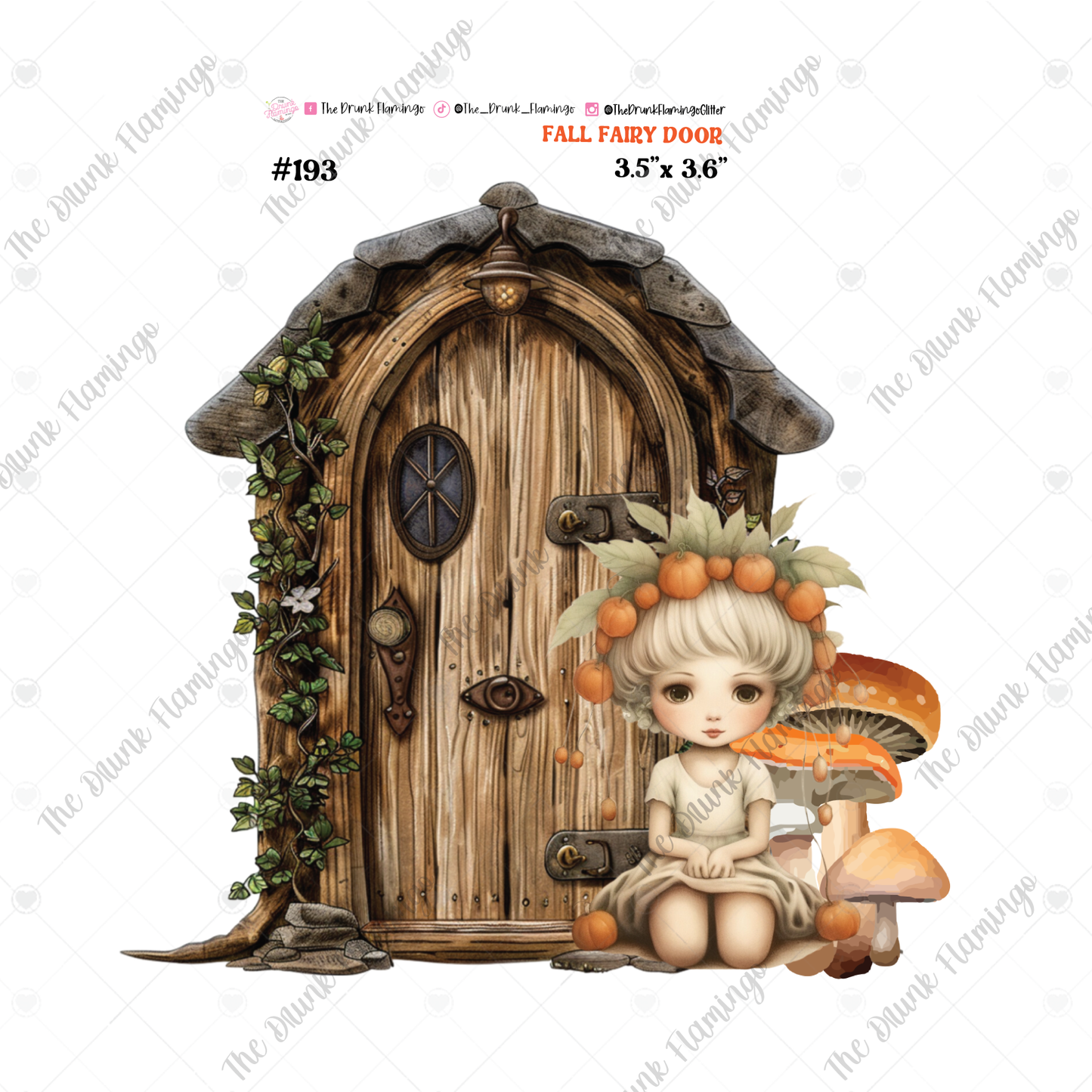 193- Fall Fairy Door  white backed decal