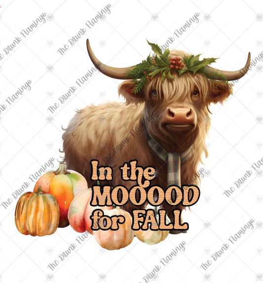 110- in the mood for fall Cow WHITE decal