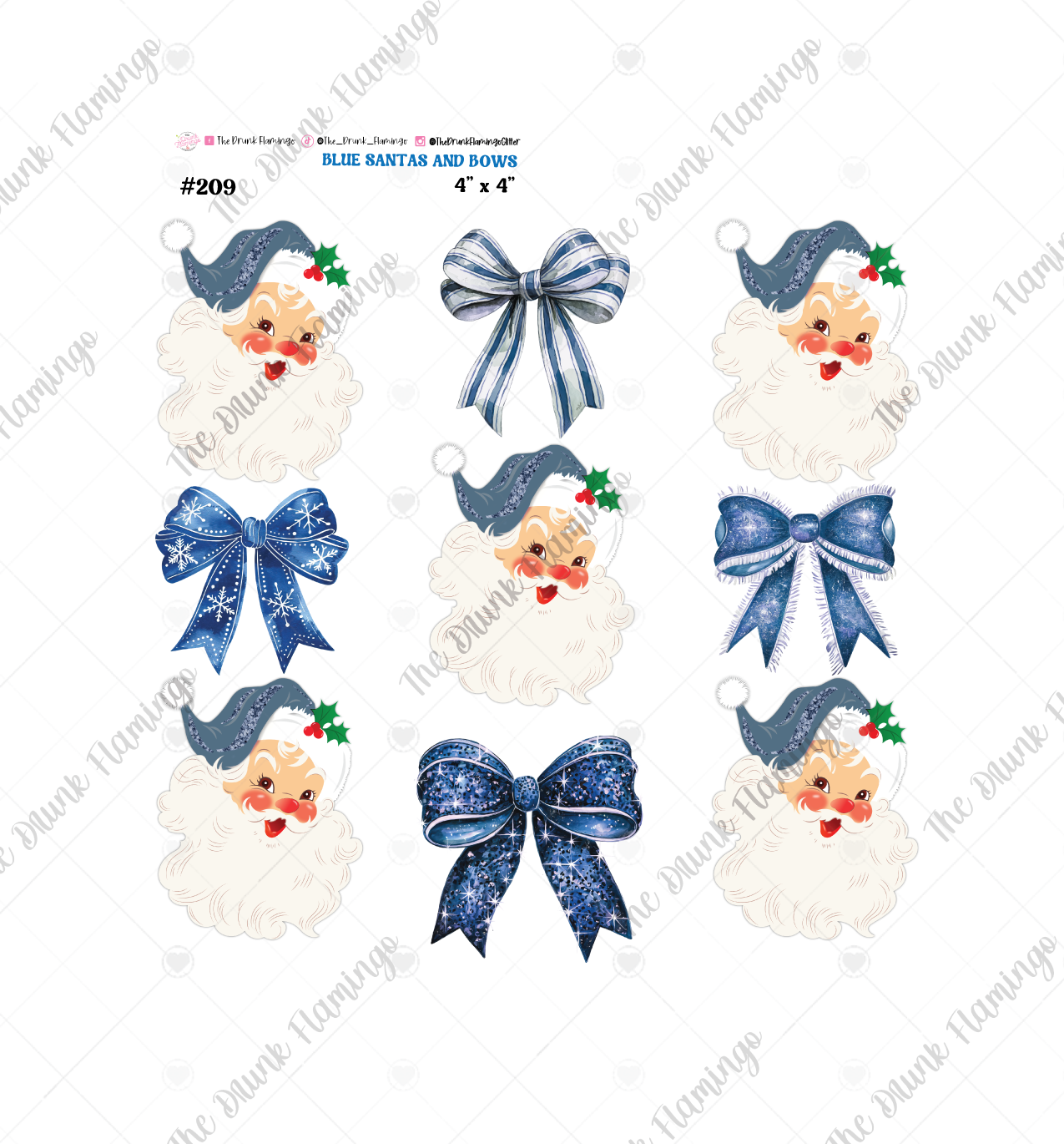 209- Blue Santas and Bows White Decal