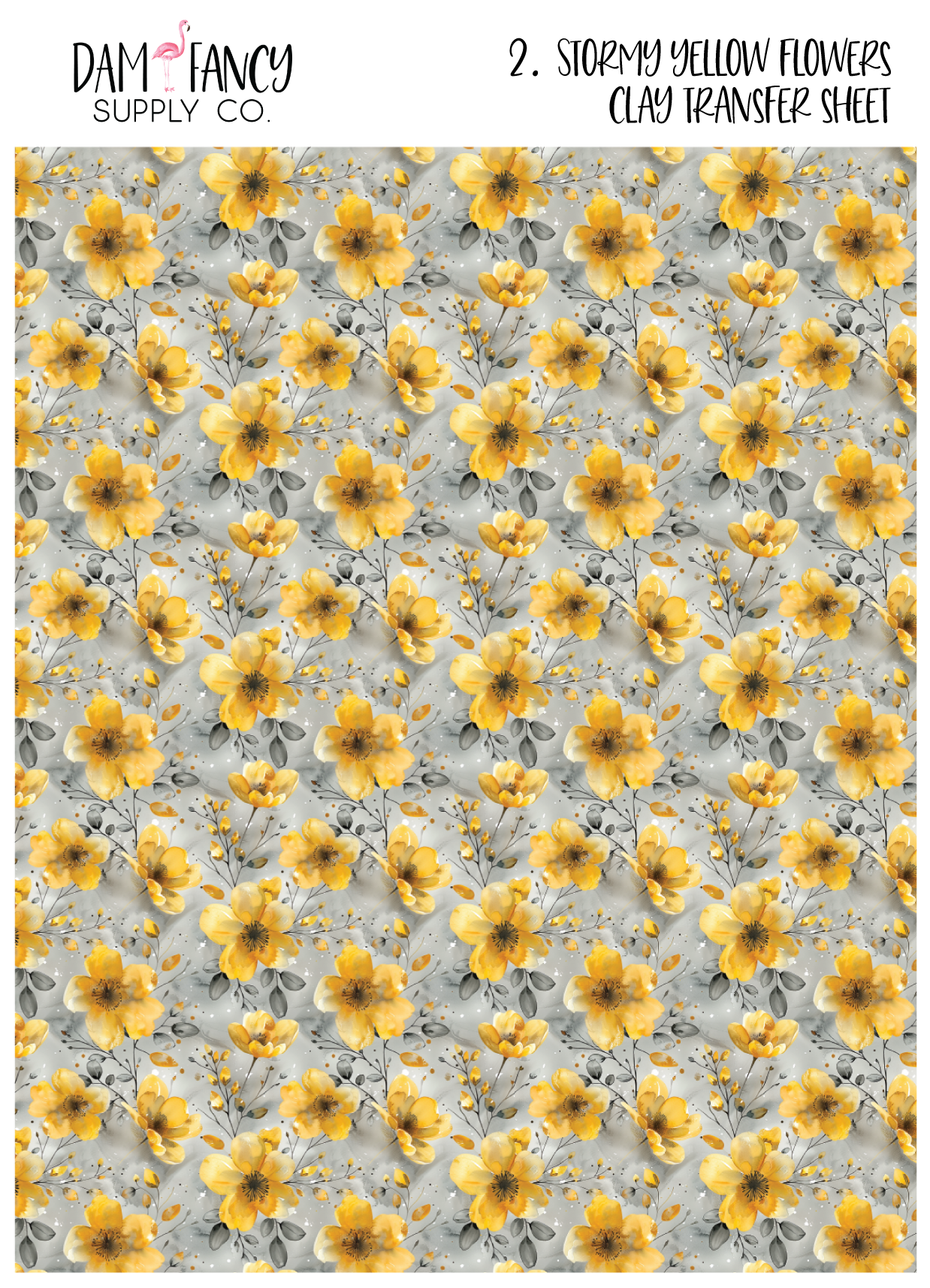 2. stormy Yellow Flowers- Clay Transfer Sheet