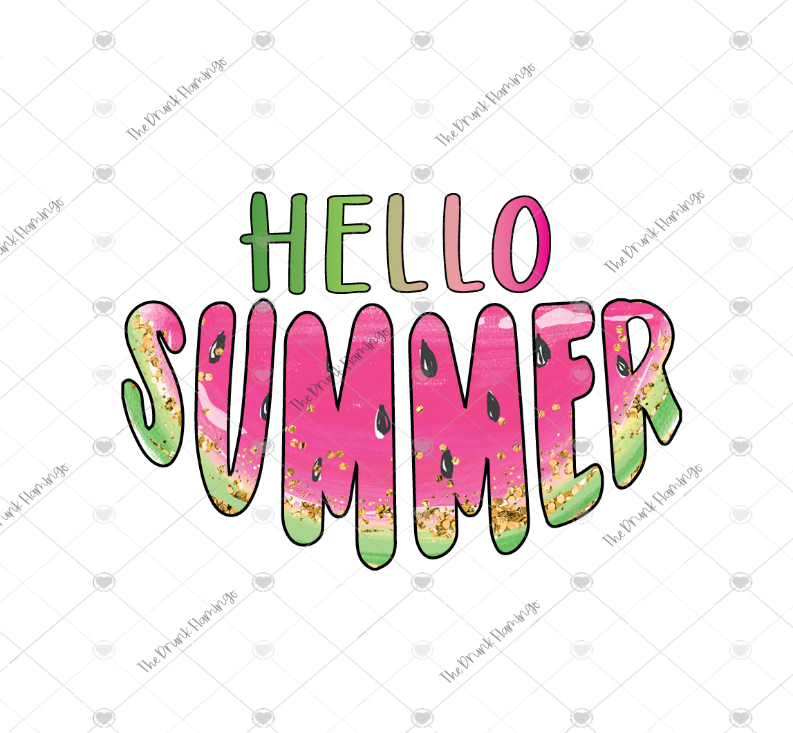 51- Hello Summer watermelon- WHITE backed decal