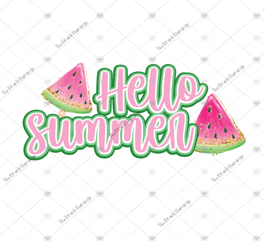 52- hello summer text  WHITE backed decal