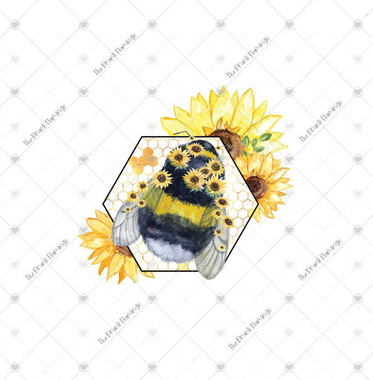27- Bee and Sunflowers- White Backed Decal