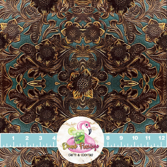 4- TEAL- Tooled Floral Leather vinyl