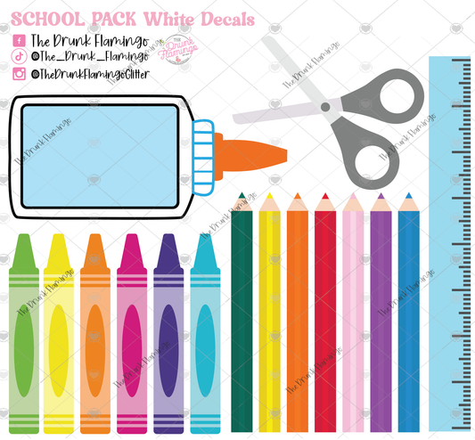 School Supplies - WHITE backed vinyl decal